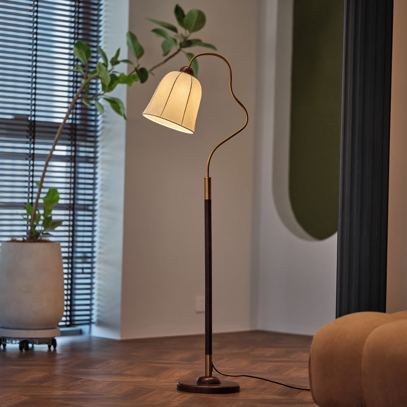 Round Curved Wood Fabric Floor Lamp