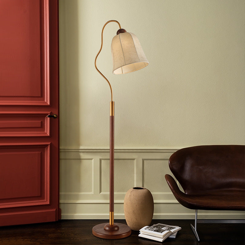 Round Curved Wood Fabric Floor Lamp