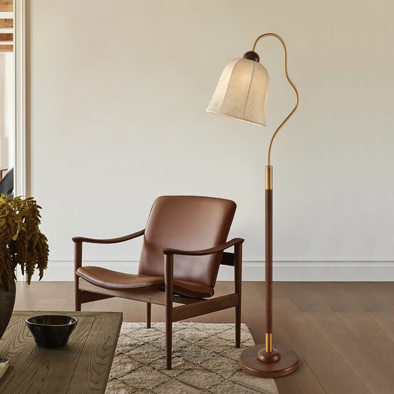 Round Curved Wood Fabric Floor Lamp