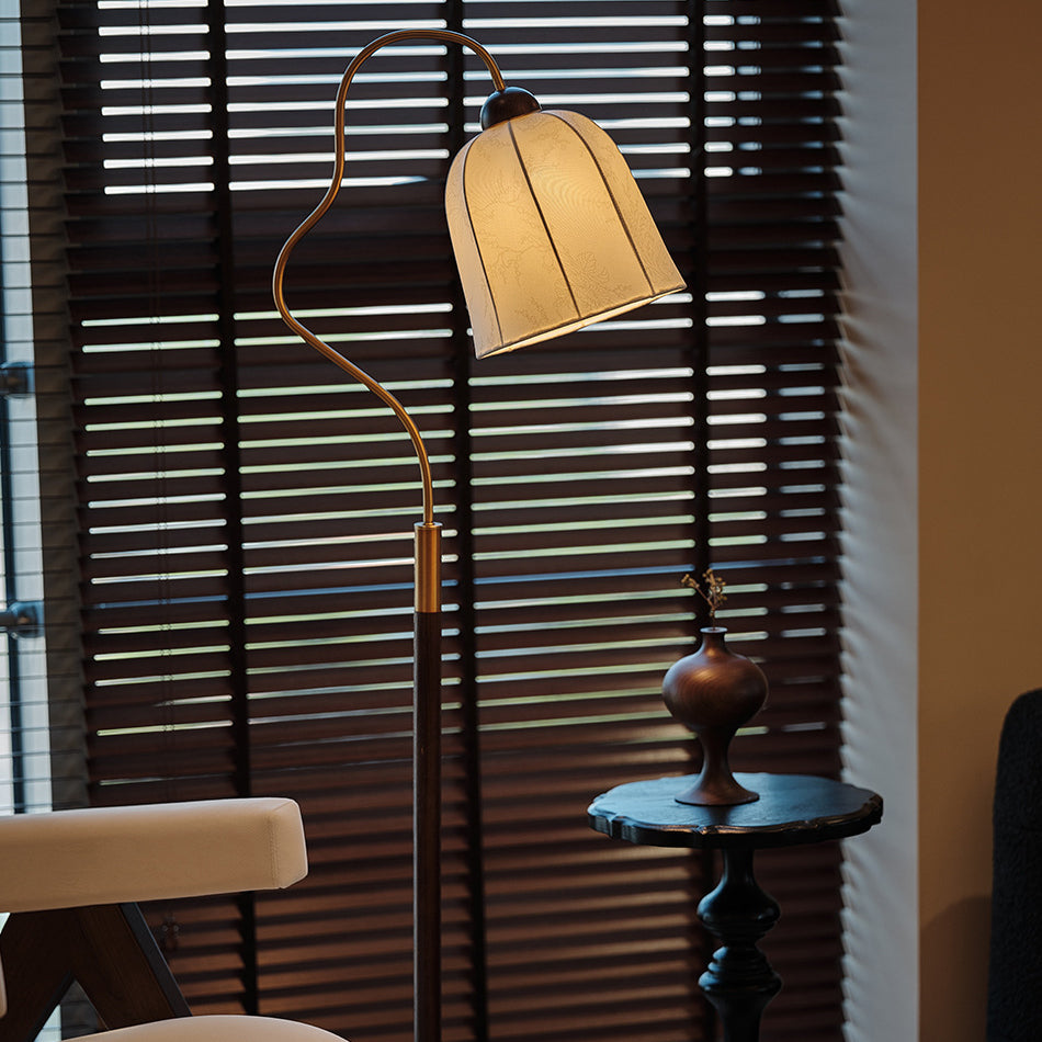 Round Curved Wood Fabric Floor Lamp