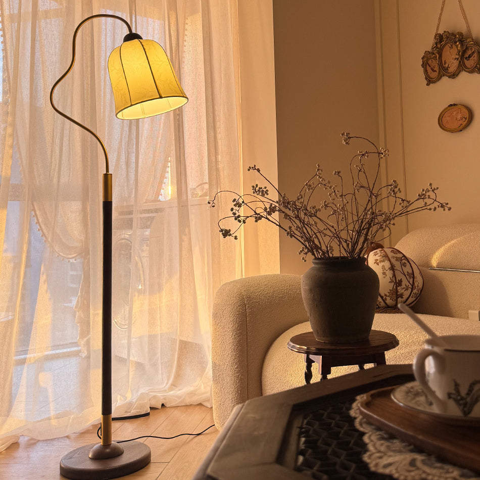 Round Curved Wood Fabric Floor Lamp