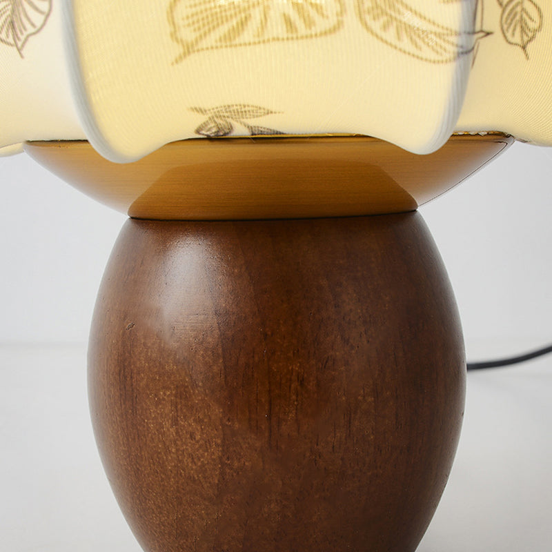 Round Wood Alloy Fabric Table Lamp