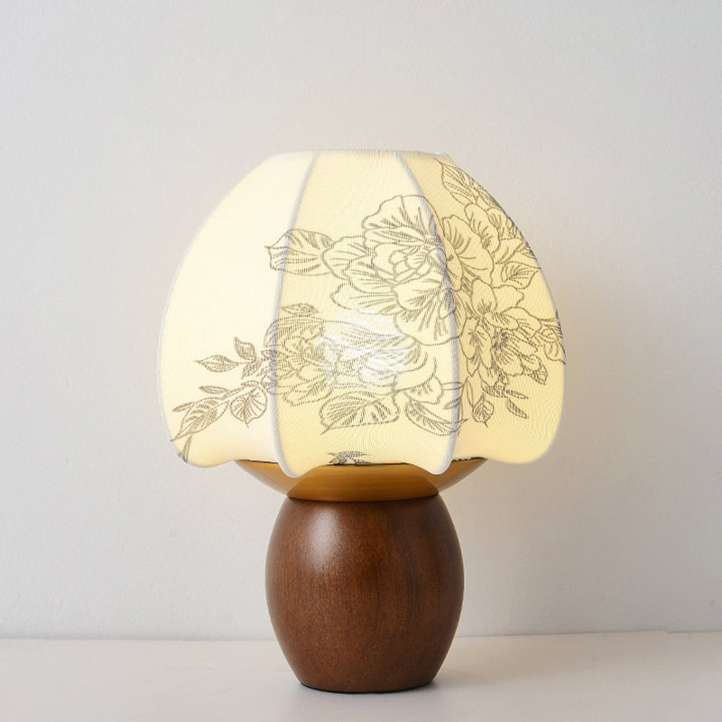 Round Wood Alloy Fabric Table Lamp