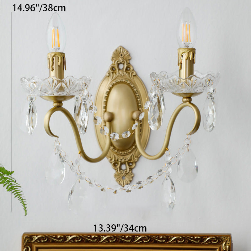 Candle Shape Copper Crystal 2-Light Wall Lamp