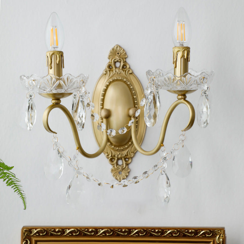 Candle Shape Copper Crystal 2-Light Wall Lamp