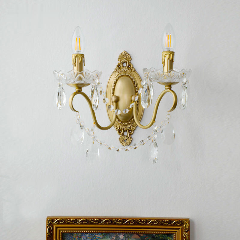 Candle Shape Copper Crystal 2-Light Wall Lamp