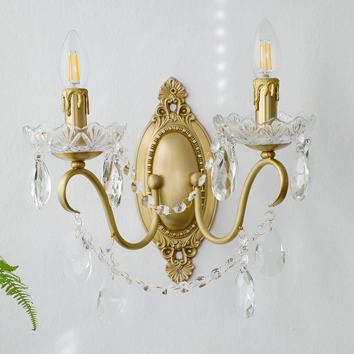 Candle Shape Copper Crystal 2-Light Wall Lamp