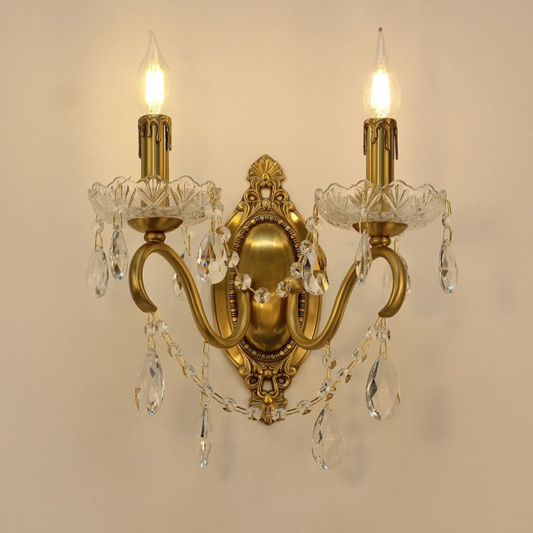 Candle Shape Copper Crystal 2-Light Wall Lamp