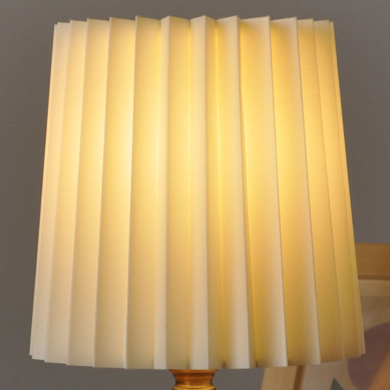 Pleated Round Cylinder Wood Table Lamp