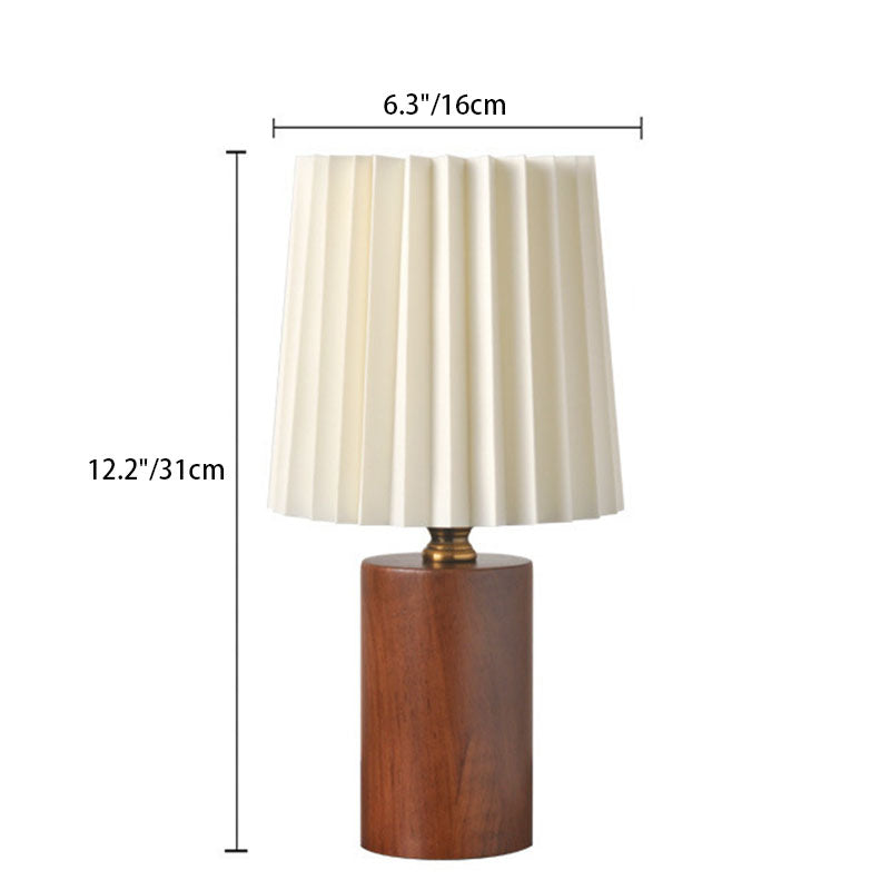 Pleated Round Cylinder Wood Table Lamp