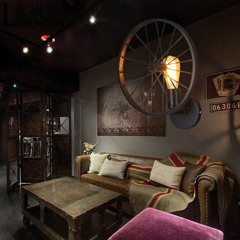 Wheel Round Iron Living Wall Lamp