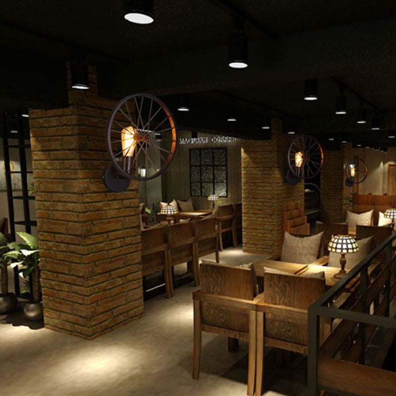 Wheel Round Iron Living Wall Lamp