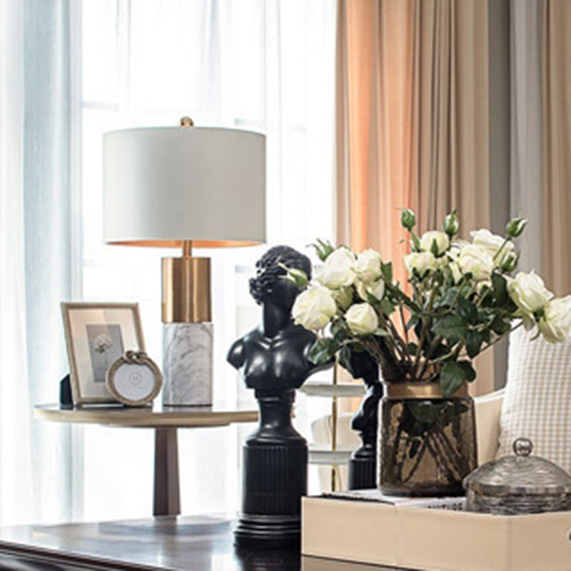 Round Cylinder Metal Marble Table Lamp