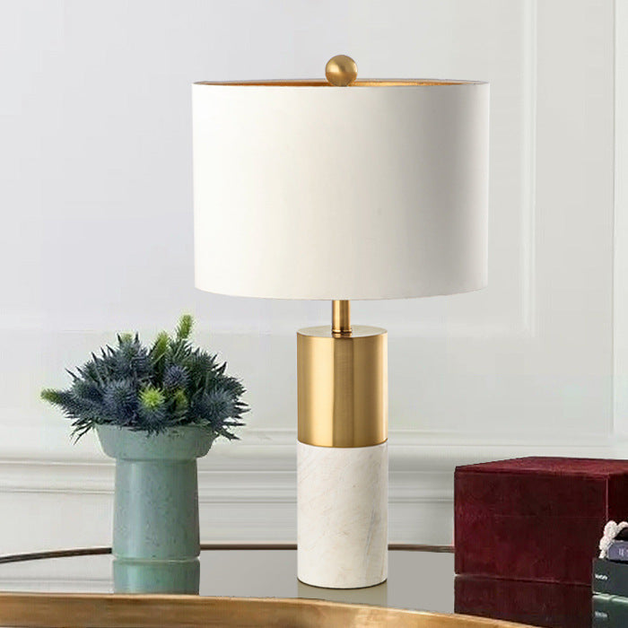 Round Cylinder Metal Marble Table Lamp