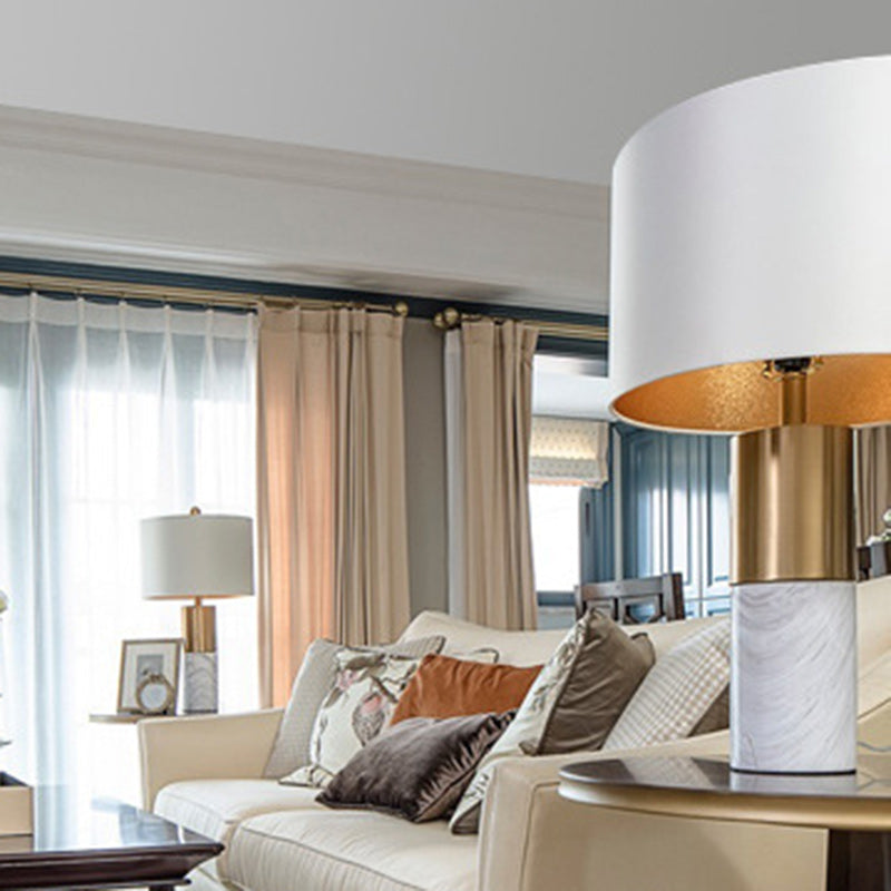 Round Cylinder Metal Marble Table Lamp