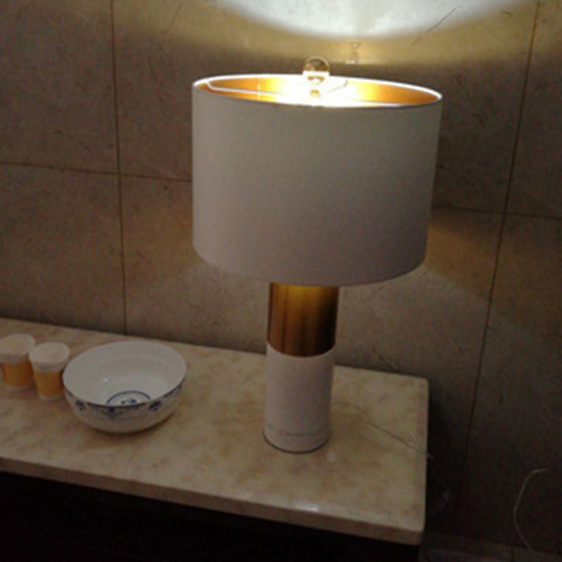 Round Cylinder Metal Marble Table Lamp