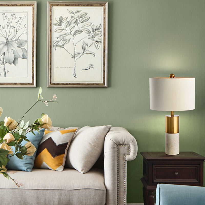 Round Cylinder Metal Marble Table Lamp