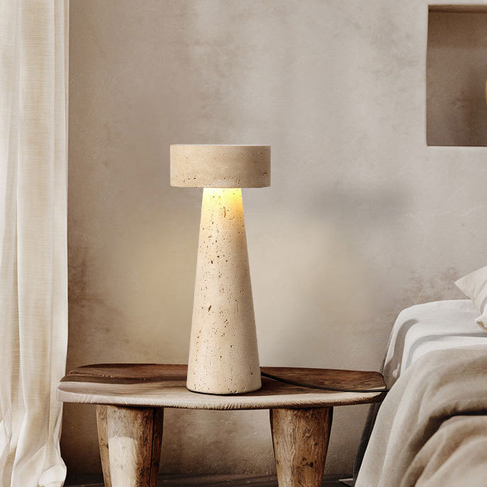 Round Cone Yellow Travertine Table Lamp