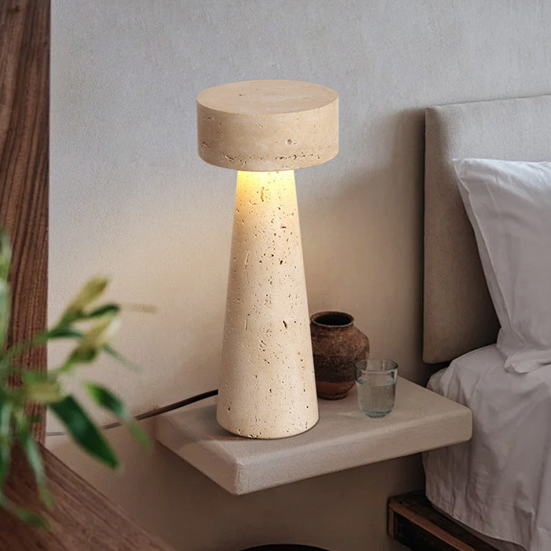 Round Cone Yellow Travertine Table Lamp