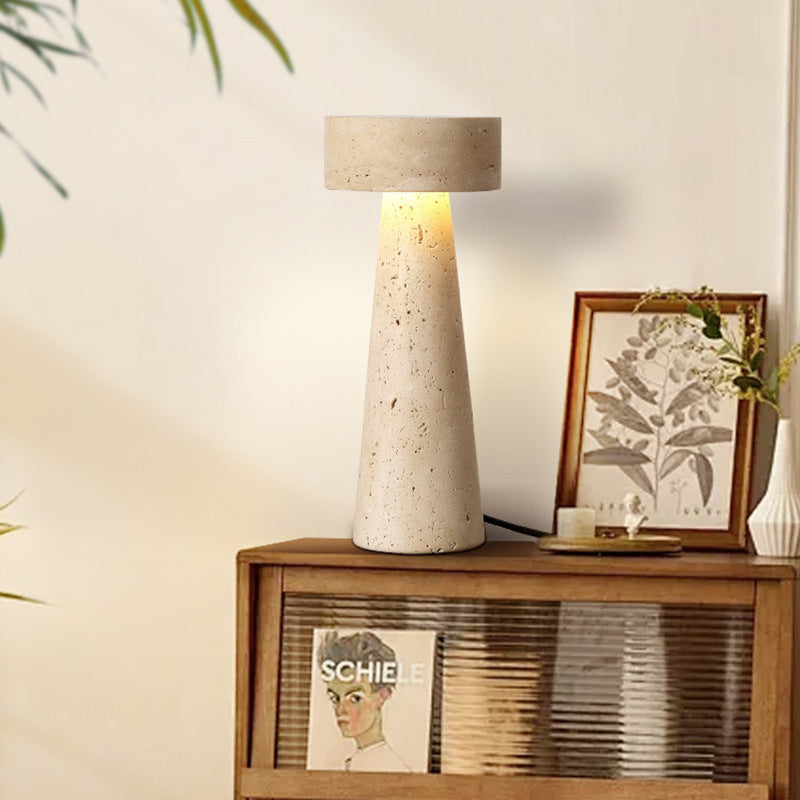 Round Cone Yellow Travertine Table Lamp