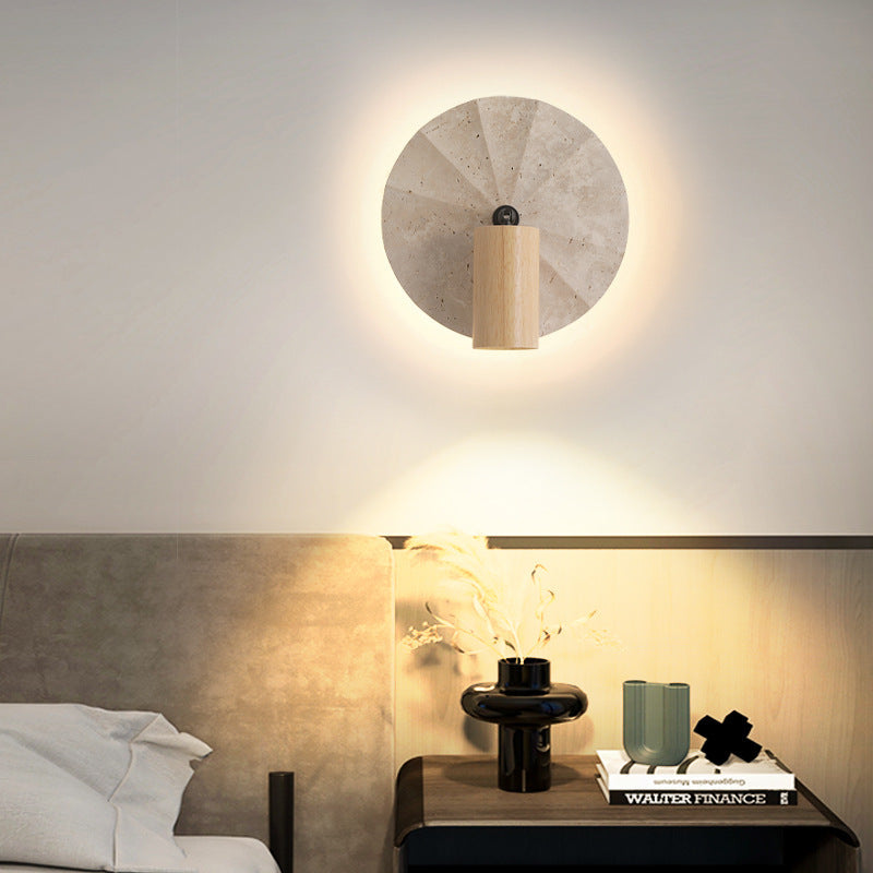 Round Cylinder Yellow Travertine Wall Lamp