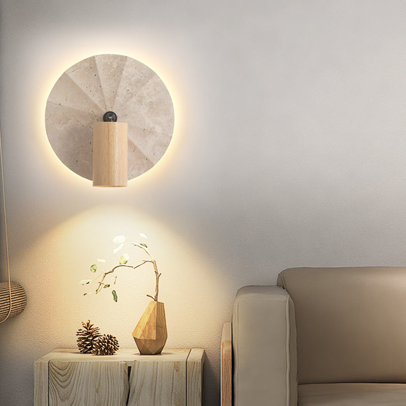 Round Cylinder Yellow Travertine Wall Lamp