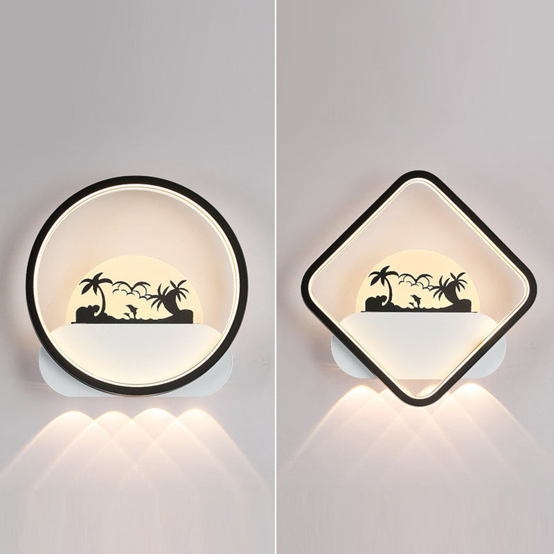 Family Beach Round Square Wall Lamp