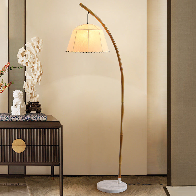Round Cone Bamboo Fabric Floor Lamp