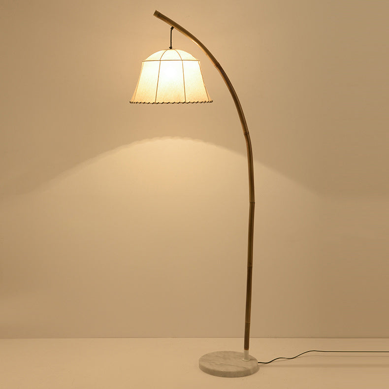Round Cone Bamboo Fabric Floor Lamp