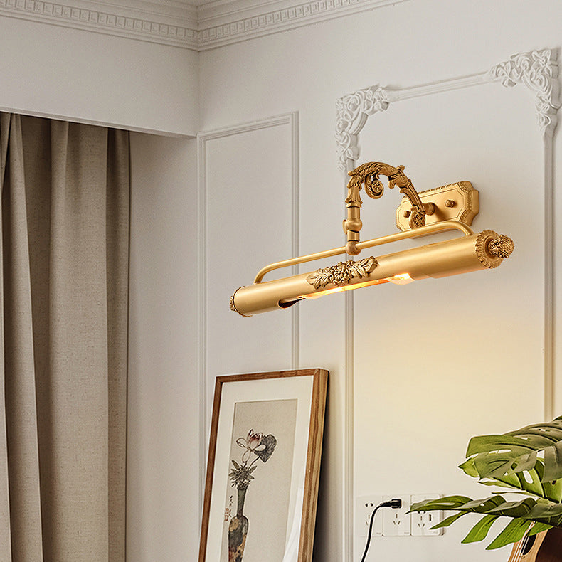 Carved Linear Cylinder Copper 2-Light Wall Lamp
