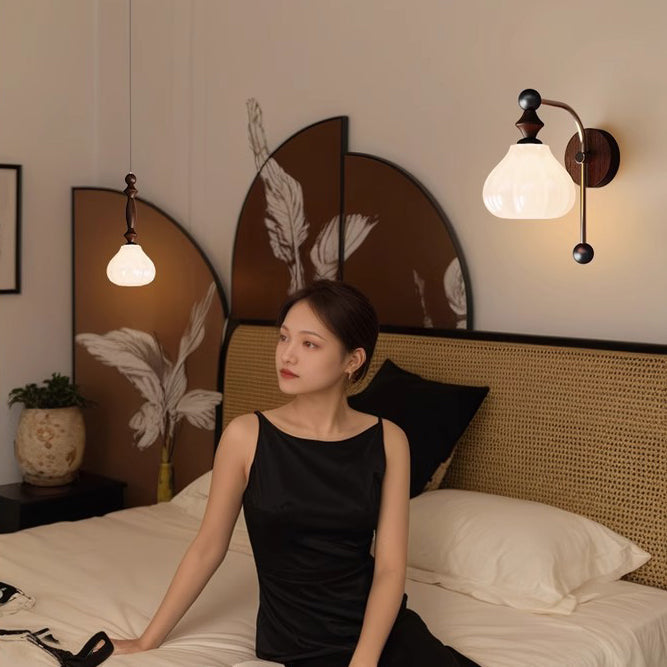 Floral Round Cone Wood Wall Lamp