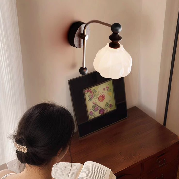 Floral Round Cone Wood Wall Lamp