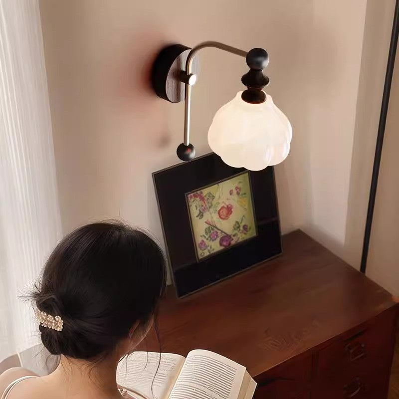 Floral Round Cone Wood Wall Lamp