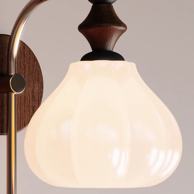 Floral Round Cone Wood Wall Lamp