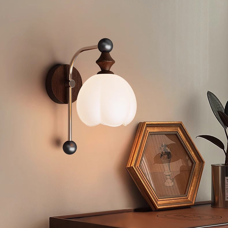 Floral Round Cone Wood Wall Lamp