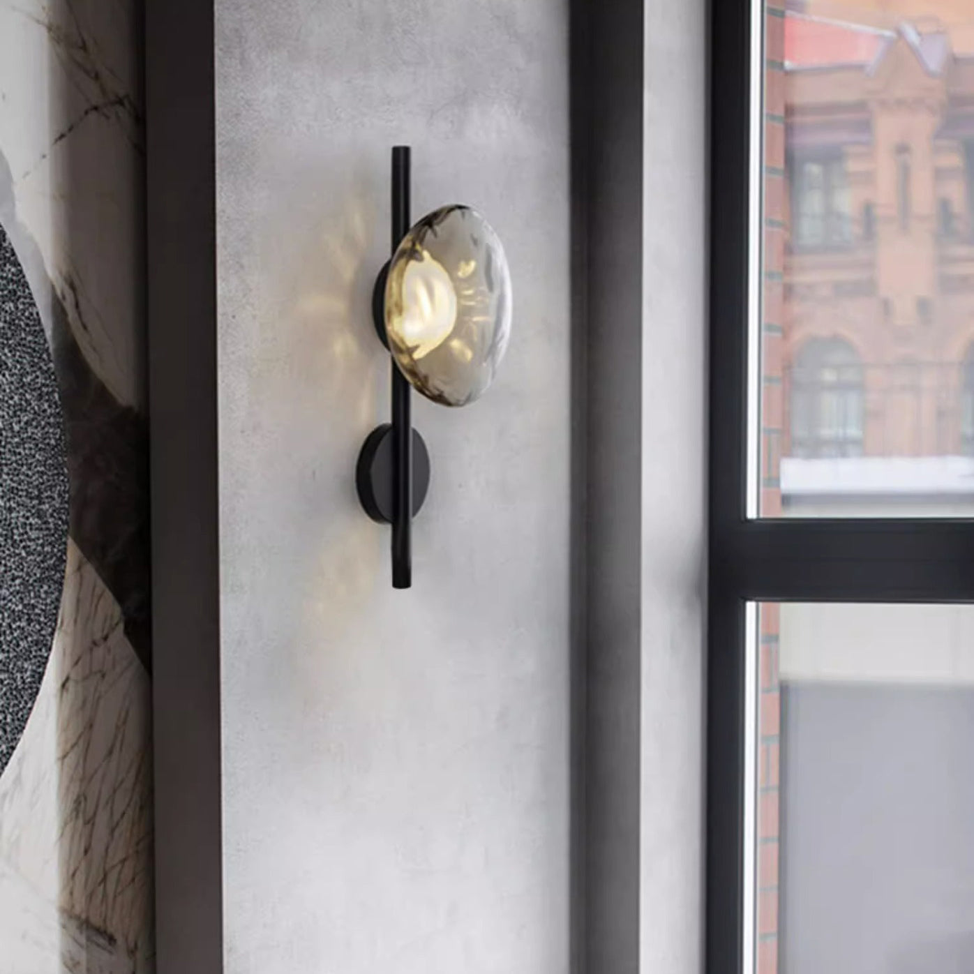 Round Iron Glass Bedroom Wall Lamp