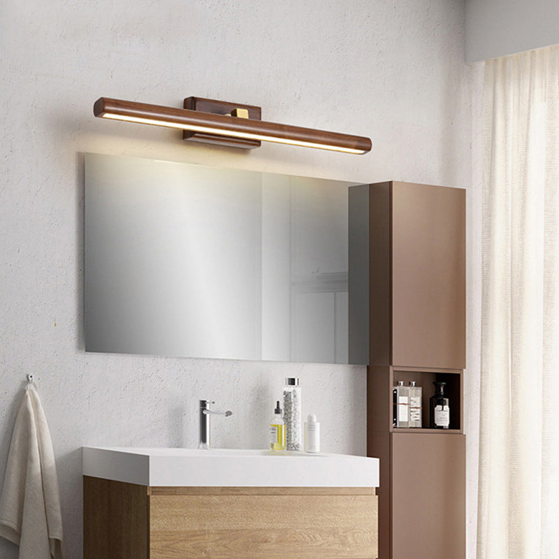 Linear Cylinder Wood Copper Wall Lamp