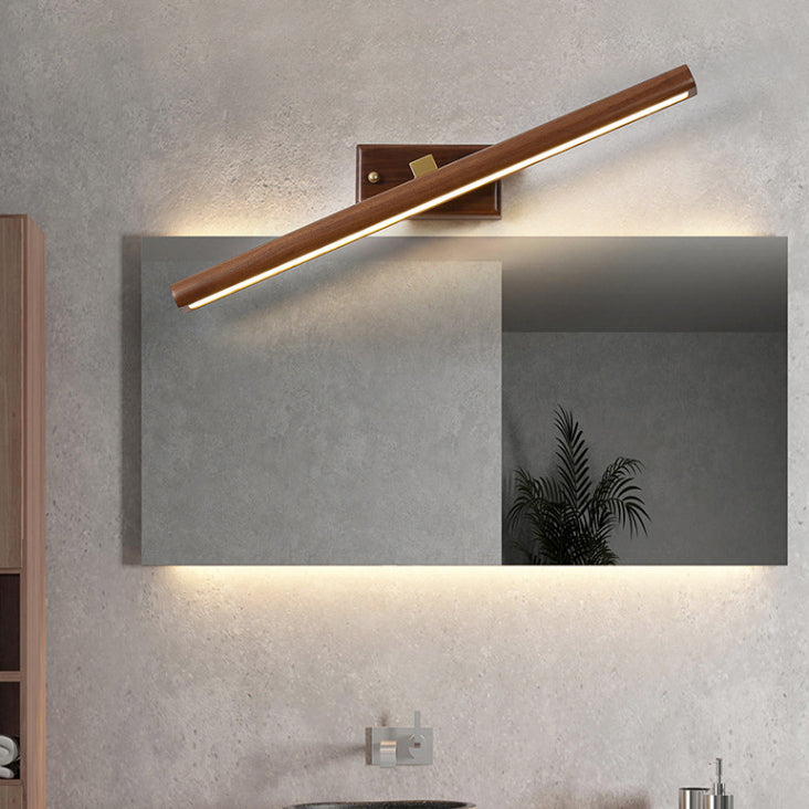 Linear Cylinder Wood Copper Wall Lamp