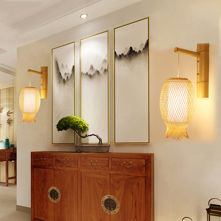 Jellyfish Oval Bamboo Hallway Wall Lamp