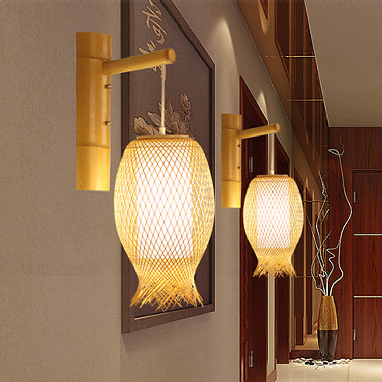 Jellyfish Oval Bamboo Hallway Wall Lamp
