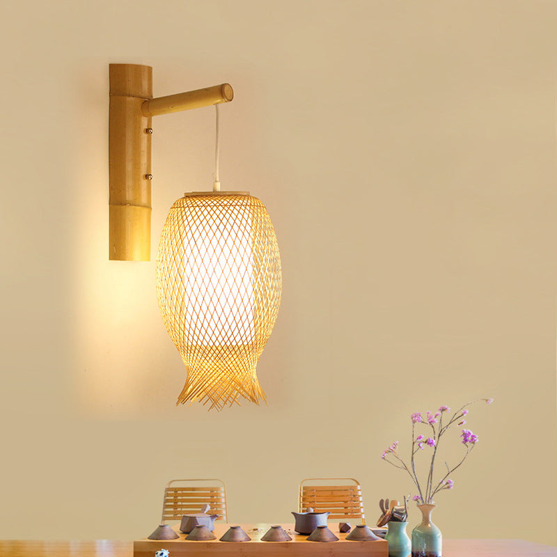 Jellyfish Oval Bamboo Hallway Wall Lamp
