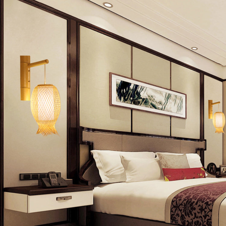 Jellyfish Oval Bamboo Hallway Wall Lamp