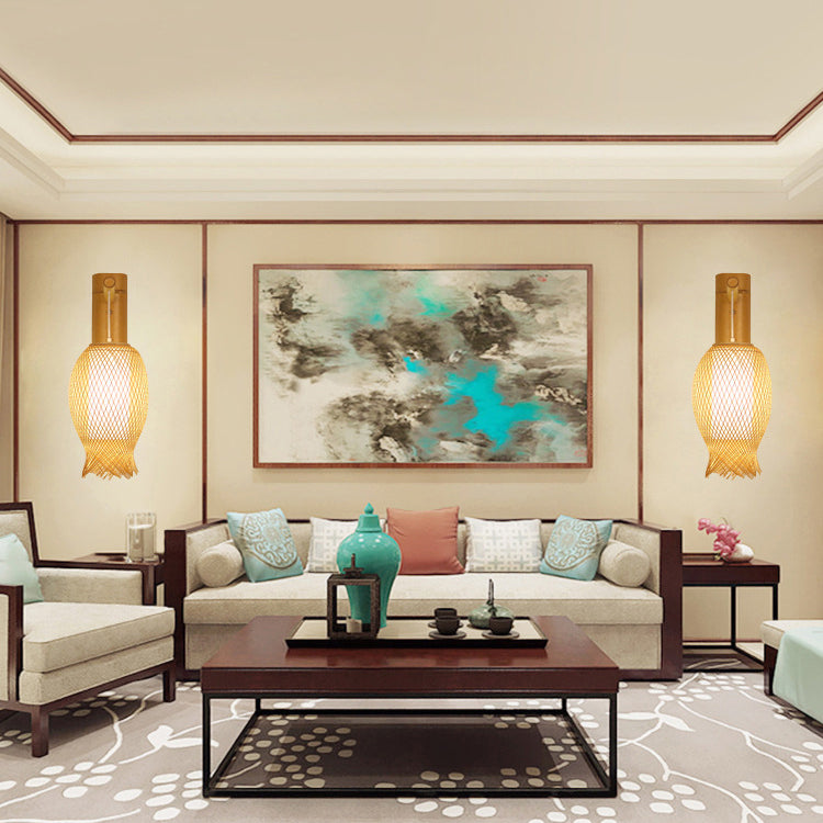 Jellyfish Oval Bamboo Hallway Wall Lamp