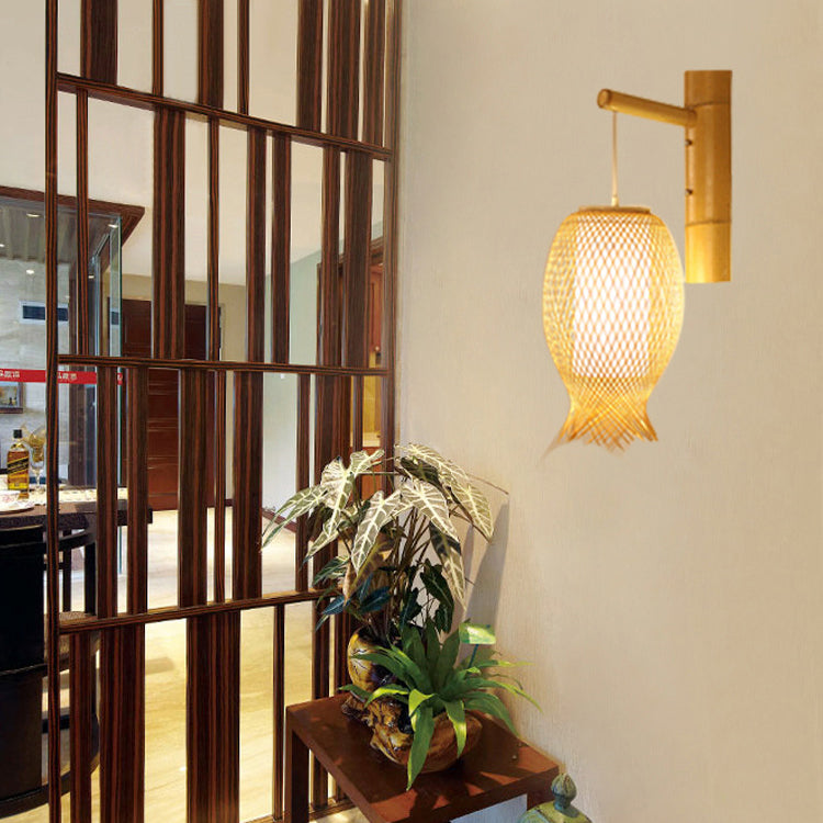 Jellyfish Oval Bamboo Hallway Wall Lamp