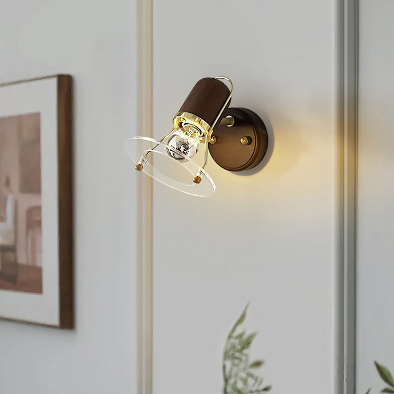 Cone Iron Wood Bedroom Wall Lamp
