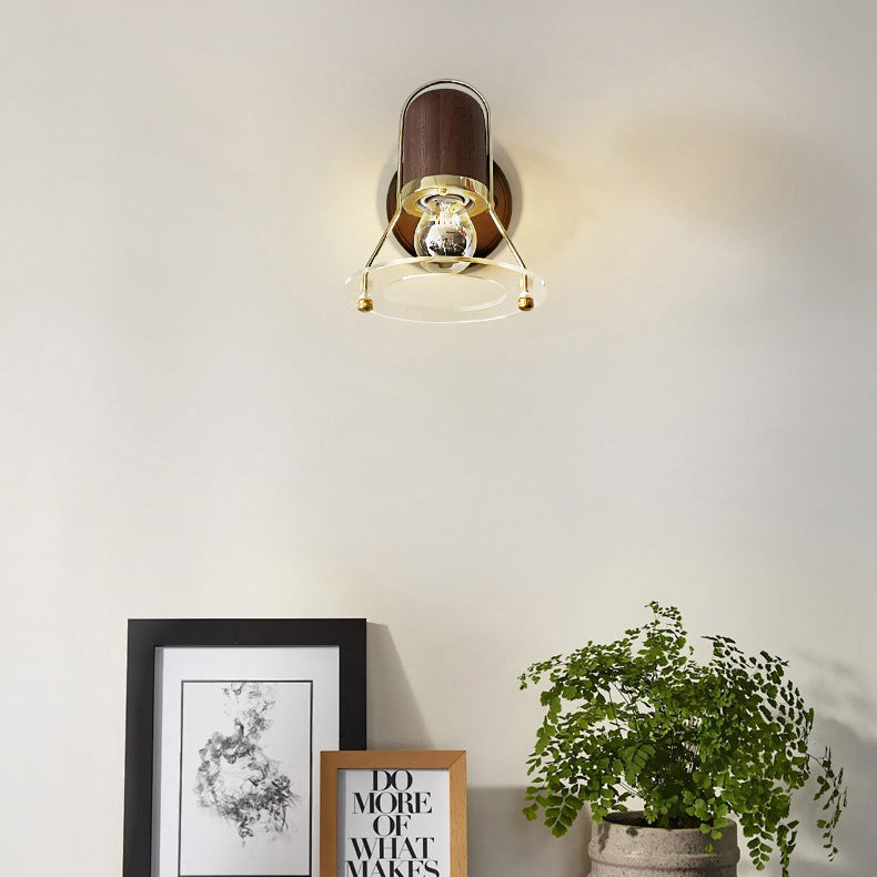Cone Iron Wood Bedroom Wall Lamp