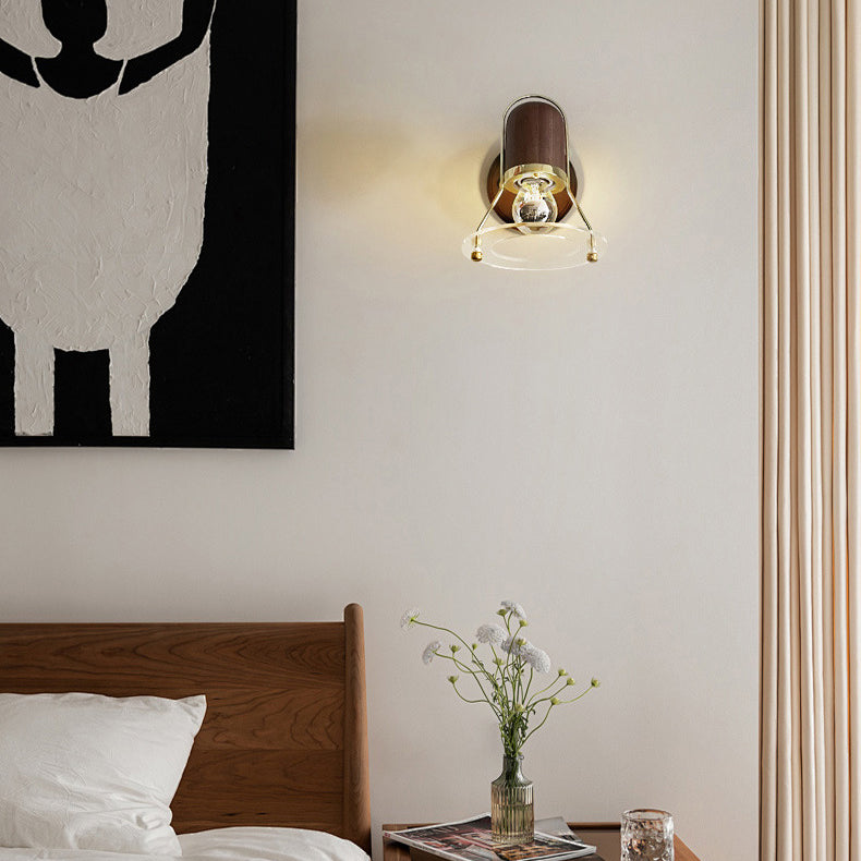Cone Iron Wood Bedroom Wall Lamp