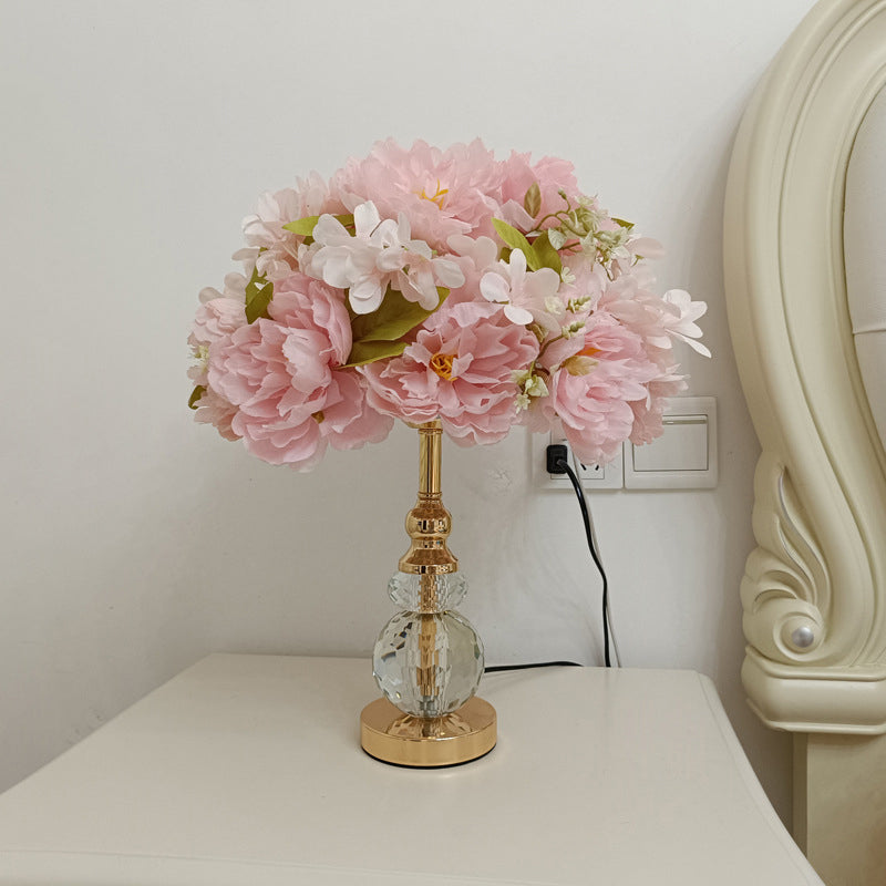 Round Metal Rose Crystal Table Lamp