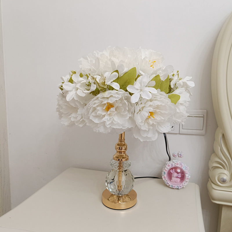 Round Metal Rose Crystal Table Lamp