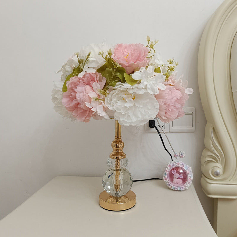 Round Metal Rose Crystal Table Lamp
